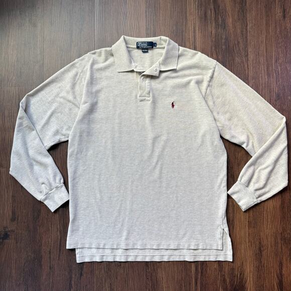 Polo Ralph Lauren Long Sleeve Polo Shirt Heather Oatmeal Men’s Large - Picture 1 of 4